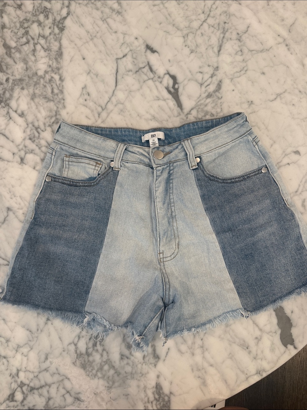 BP Two-Tone Denim Cutoff Shorts in Light and Medium Blue